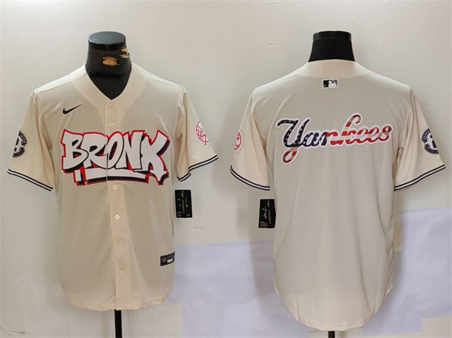 Men's New York Yankees Team Big Logo Cream Bronx Graffiti V2 Vapor Limited Stitched Baseball Jersey Men's New York Yankees Team Big Logo Cream Bronx Graffiti V2 Vapor Limited Stitched Baseball Jersey